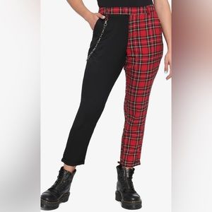 Black & Red Plaid Split Leg Pants